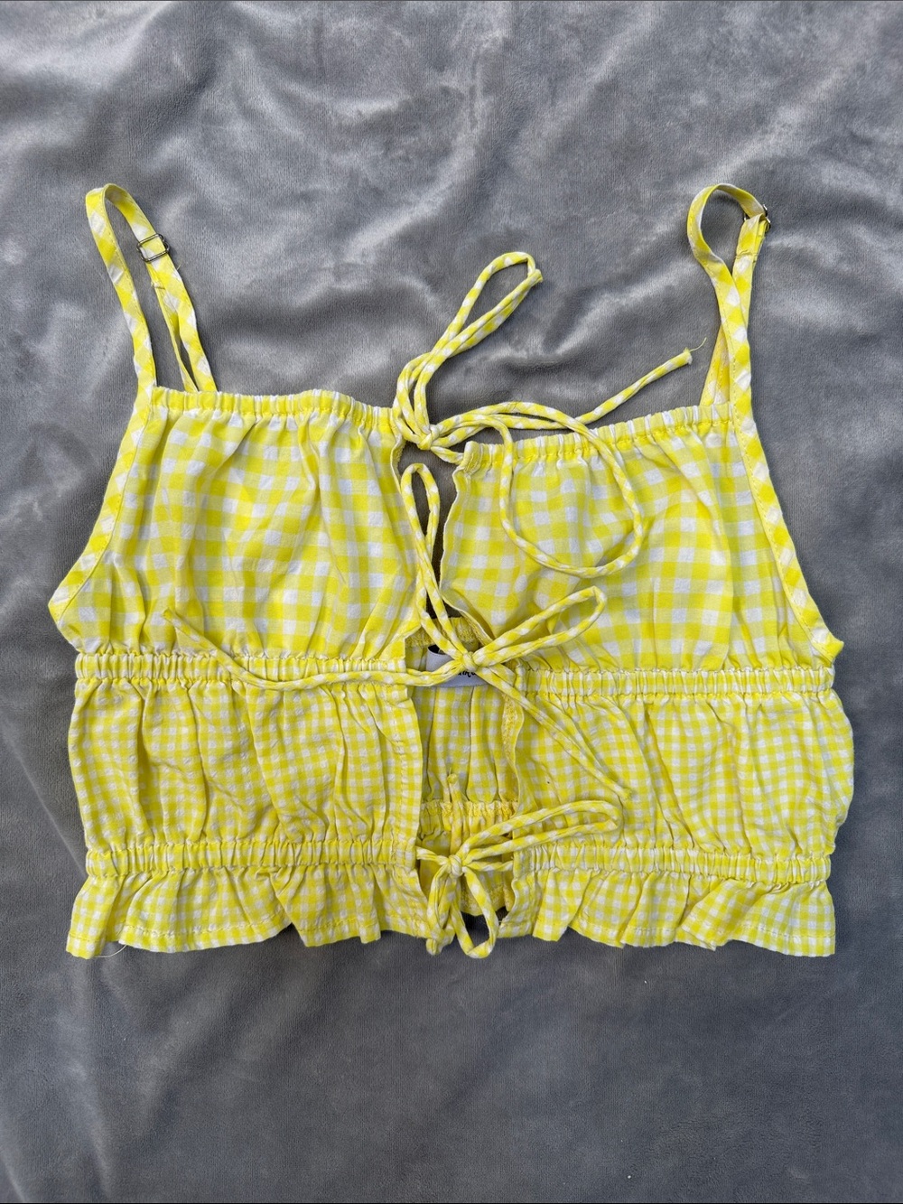 Adika Yellow Gingham Tie-Back Cropped Tank